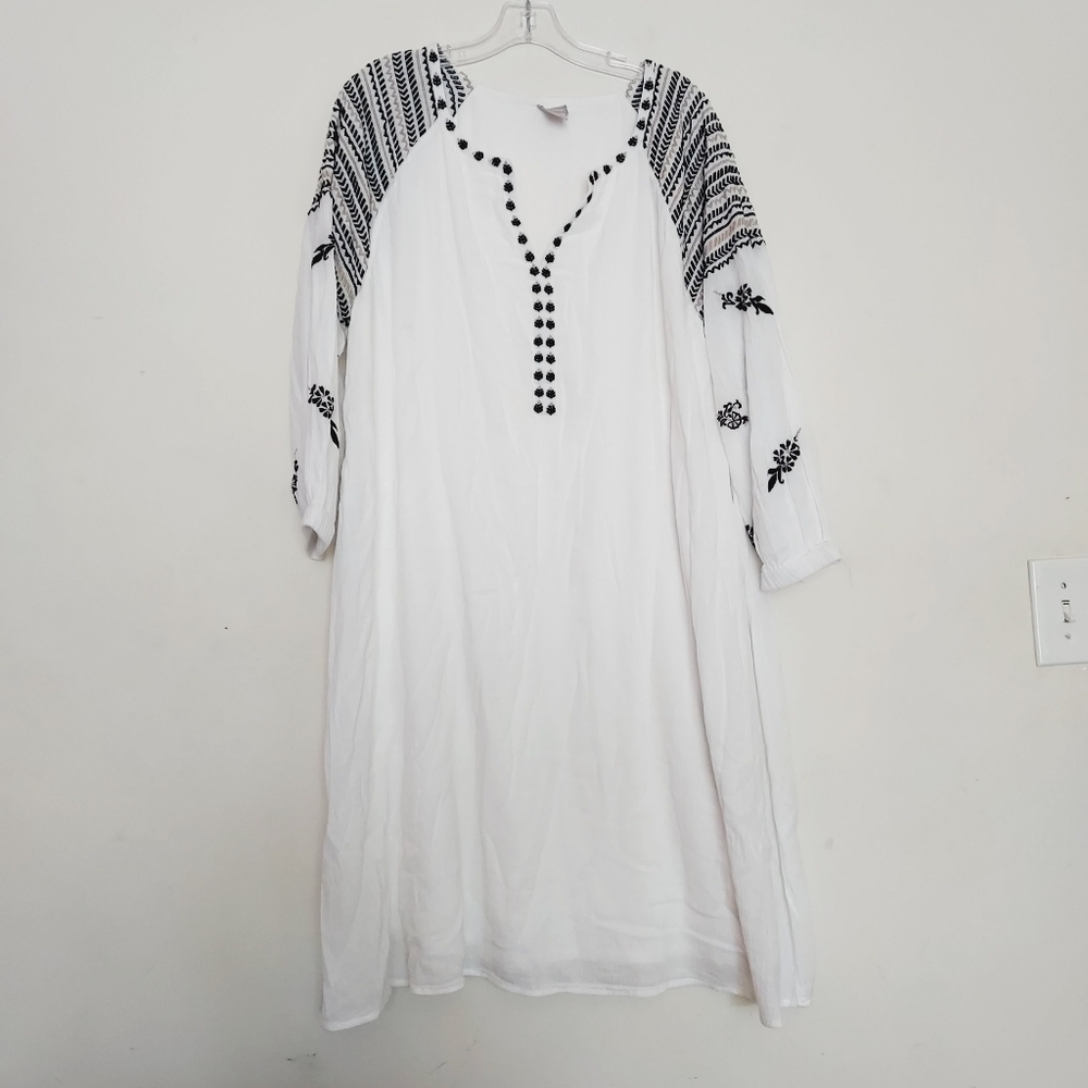 Chico’s Embroidered Knee length Gauze Cotton Dress Sz 16
